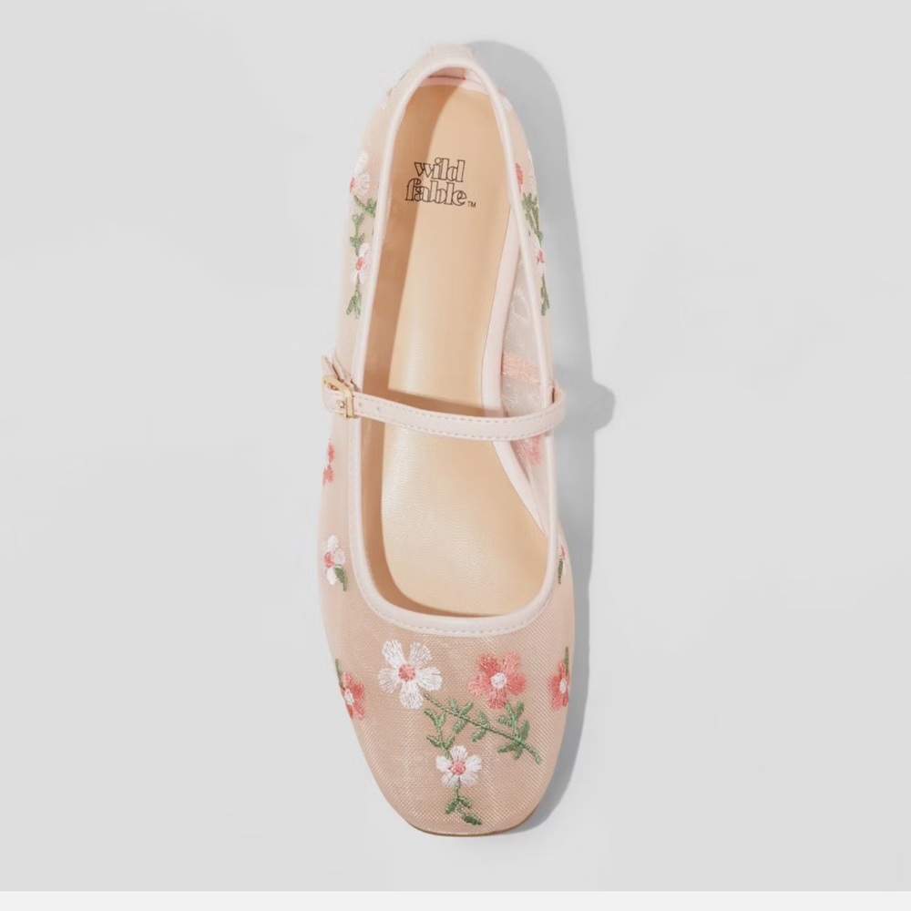 wild fable Pink Floral Mesh “Elsa” Mary Jane Ballet Flats